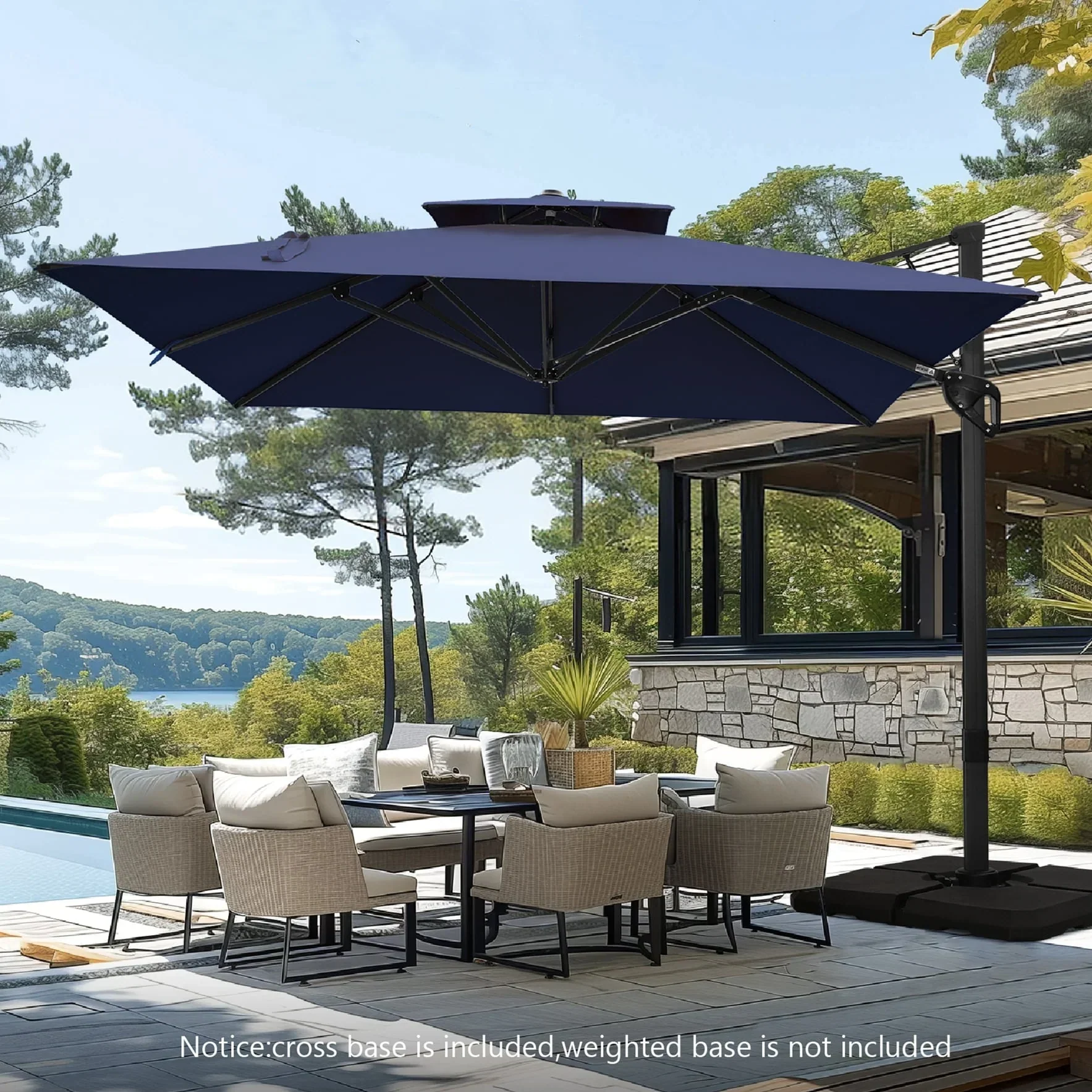 MAISON ARTS 12 FT Automatic Hydraulic Cantilever Umbrella Aluminum Pole 360 Degree Rotation