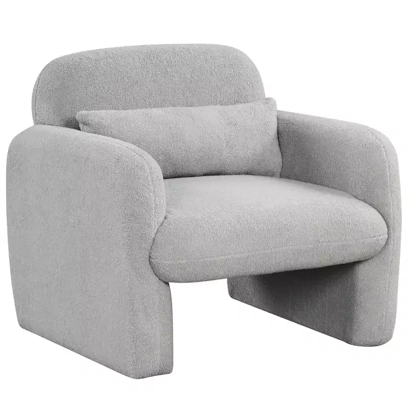 Costway Modern Accent Chair Faux Shearling Fabric Upholstered Armchair w/ Waist Pillow