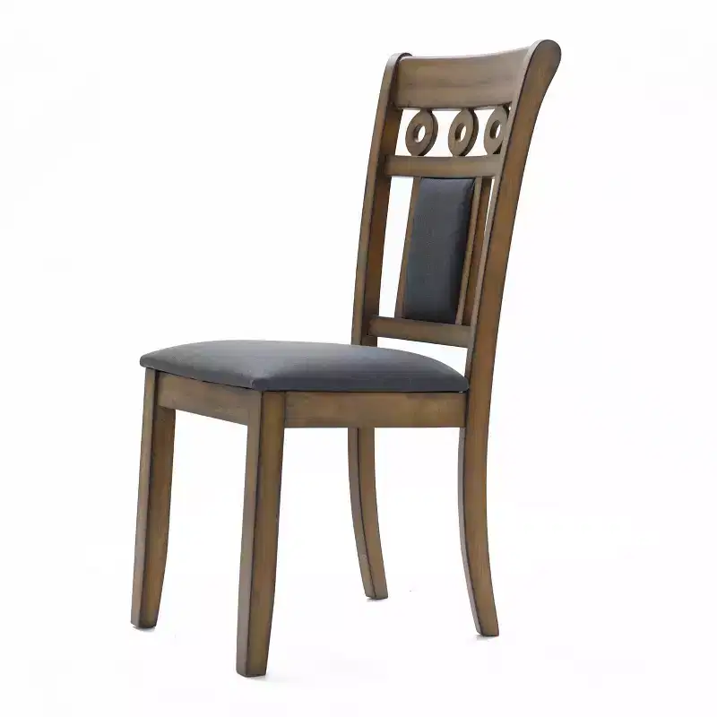 LuxenHome Set of 2 Brown Natural Rubberwood Upholstered Gray Dining Chair