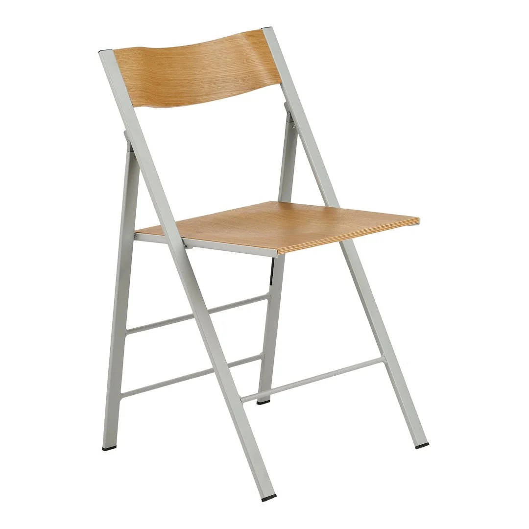 Compact Plywood & Steel Folding Side Chair with Ultra-Slim 2cm Folded Width for Dining Room