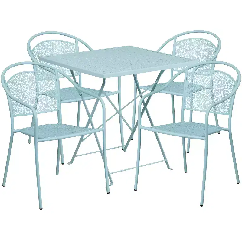 Flash Furniture Oia Commercial Grade 28 Square Indoor-Outdoor Steel Folding Patio Table Set with 4 Round Back Chairs