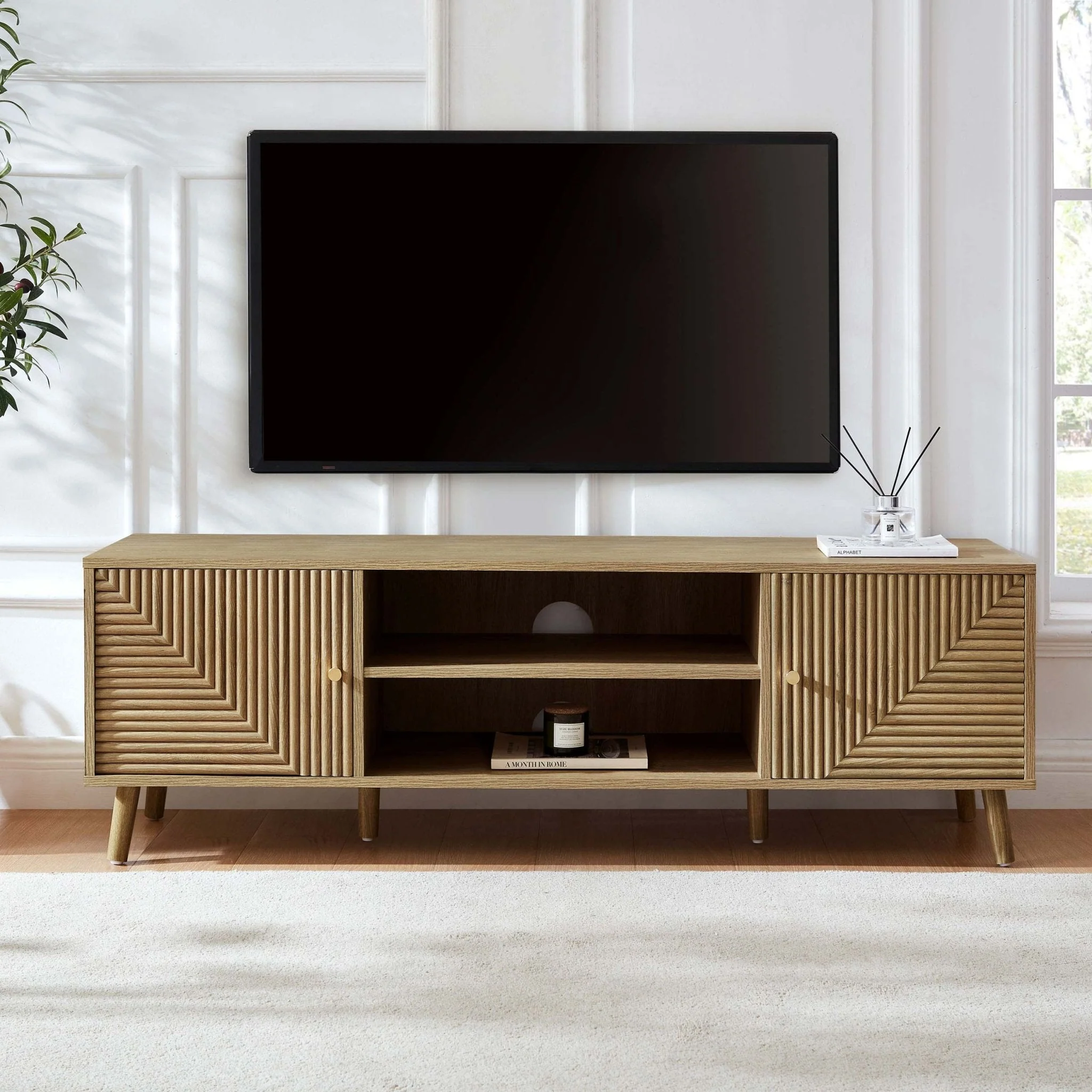 Scandi Light Wood TV Unit with Drawer Storage for TVs up to 60 Inch for Living Room