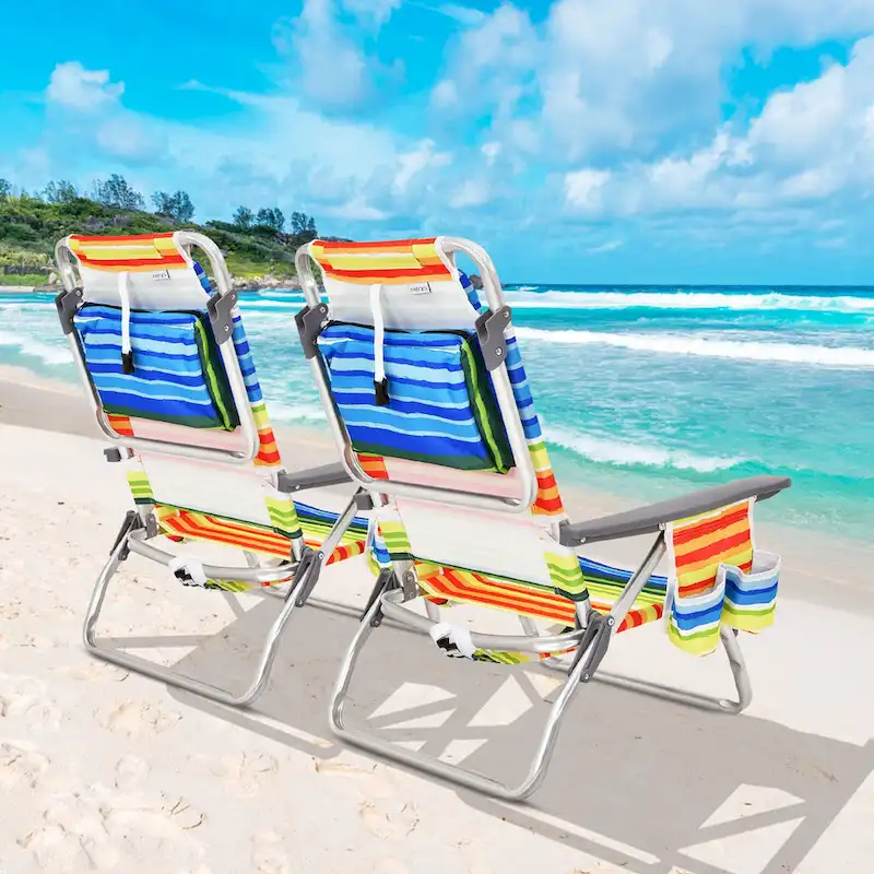 Gymax 2PCS Folding Beach Backpack Chair Reclining Camping Chair w/ - See Details