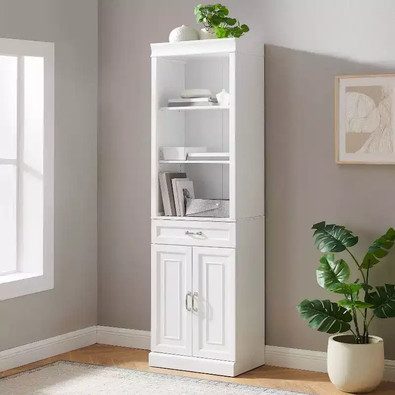 Crosley 78 Stanton Storage Bookcase White: Traditional Farmhouse Design, 5 Adjustable Shelves, Cabinet
