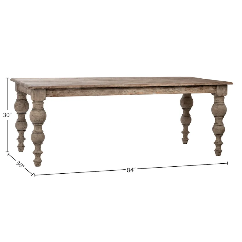 Maeve 84-inch Rectangular Reclaimed Pine Dining Table with Carved Four Poster Legs Finished in an Antique Seal