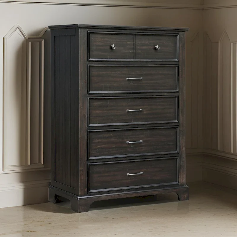 56 Inch Tall Dresser, 6 Drawers, Felt and Cedar Lining, Walnut Brown