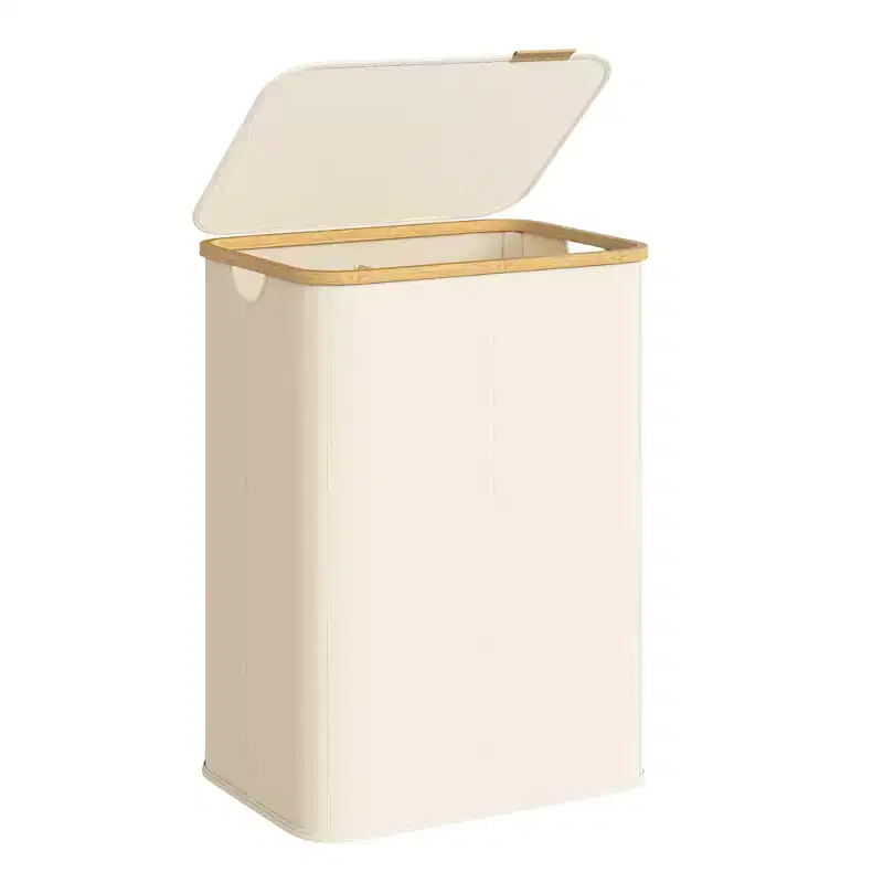 SONGMICS Laundry Hamper, Laundry Basket with Lid, Foldable Storage Basket, Bamboo Frame, Oxford Fabric, 37 Gal. (140 L)