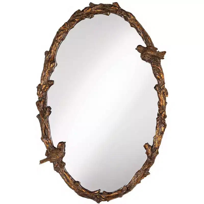 Uttermost Oval Vanity Accent Wall Mirror Rustic Antique Gold Gray Metal Frame 23 Wide for Bathroom Bedroom Living Room Home House