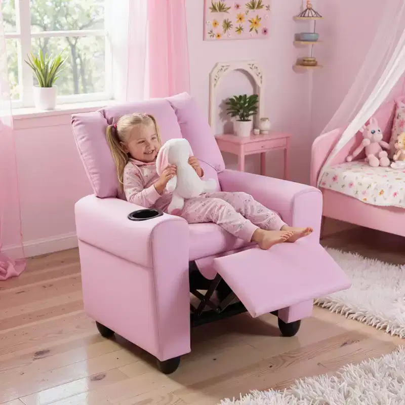 Costway Kids Recliner Armchair Children's Furniture Sofa Seat Couch Chair w/Cup Holder Pink
