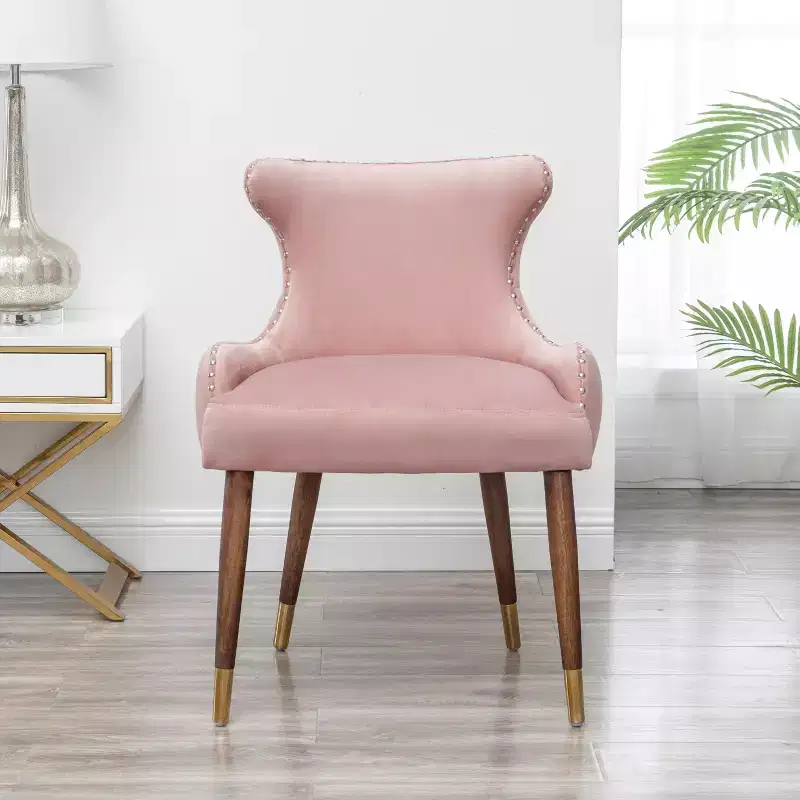 Contemporary Velvet Upholstered Nailhead Trim Accent Chair, Pink