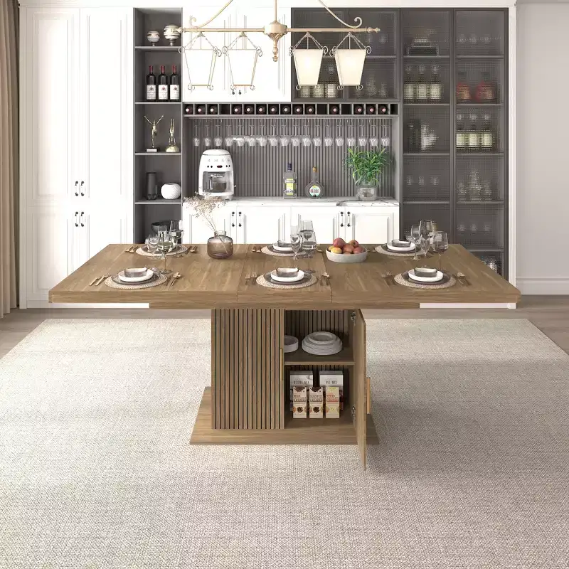 GDFStudio Elisa Farmhouse Extendable Dining Table with Storage Base