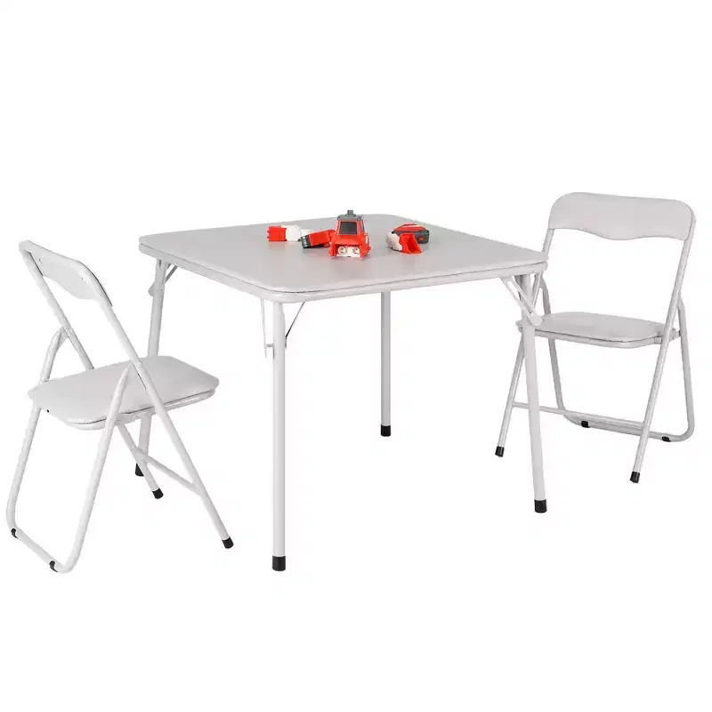 Metal Folding Chairs and Table, Leather Padded Folding Chairs with Comfortable Cushion, Upholstered Activity Table Set for Eating, Reading, Playing