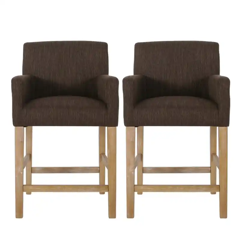 26 Seat Height Counter Stools Set Of 2 With Upholstered Fabric And Solid Wood Legs