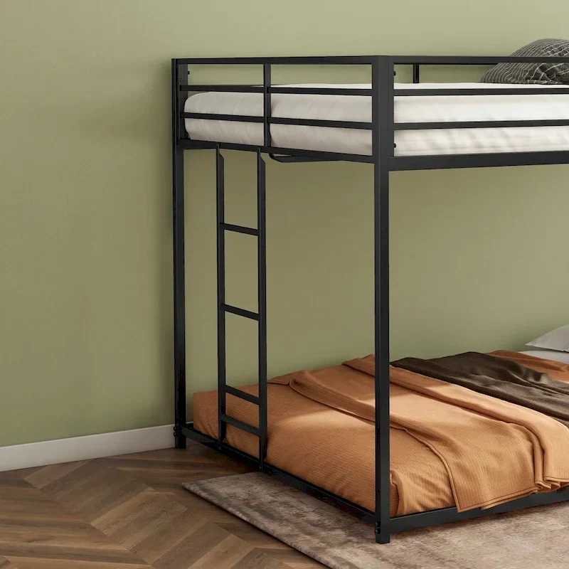 Adin Modern Full Over Full Bunk Bed with Black Metal Guard Rail by Christopher Knight Home