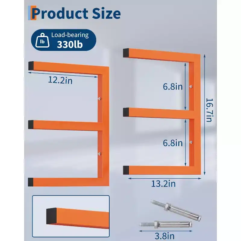 Lumber Storage Rack, Wood Organizer  Set of 6 3-Tier Wall Mount Heavy Duty Steel Shelves 1800LBS Capacity for Shed Workshop Garage Orange