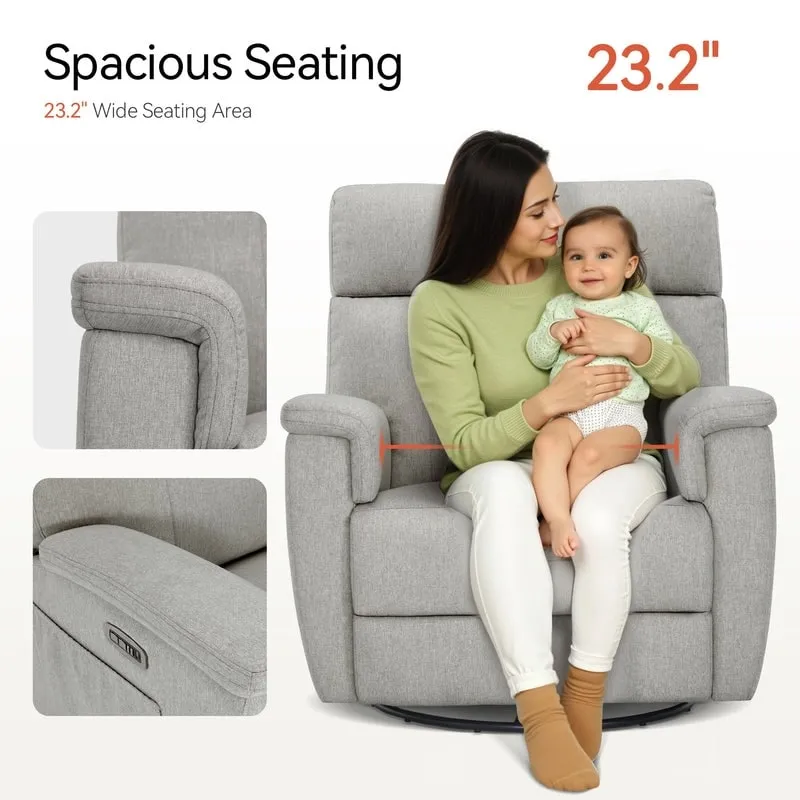 MCombo Power Swivel Glider Recliner Nursery Chair, Fabric PR601