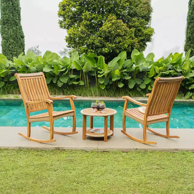 Sonoma Lane Athens 3pc Teak Outdoor Patio Rocker Conversation Set - Weather-Resistant