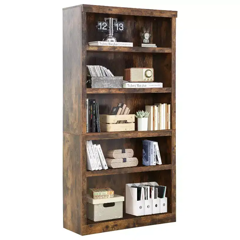 BestMassage 5 Tier Wooden Bookshelf Bookcase and Easy Access for Living Room Bedroom Office, Brown