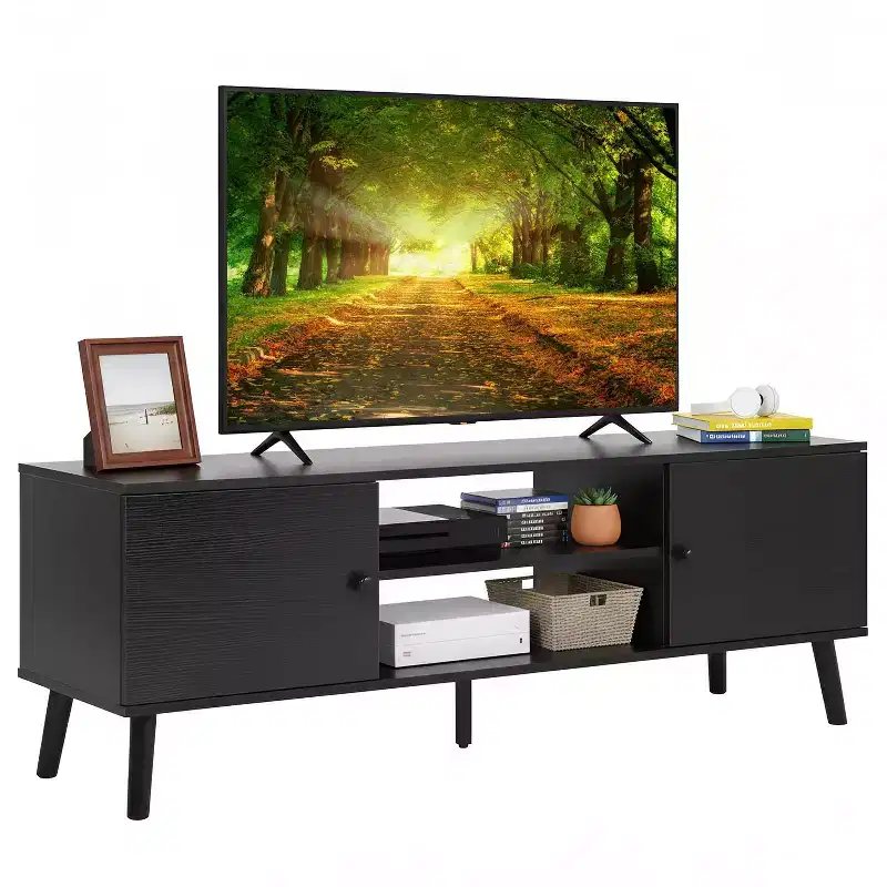Bestmassage TV Stand for 55 Inch Flat Screen TV, Heavy Duty Wooden Media Console with Adjustable Shelf
