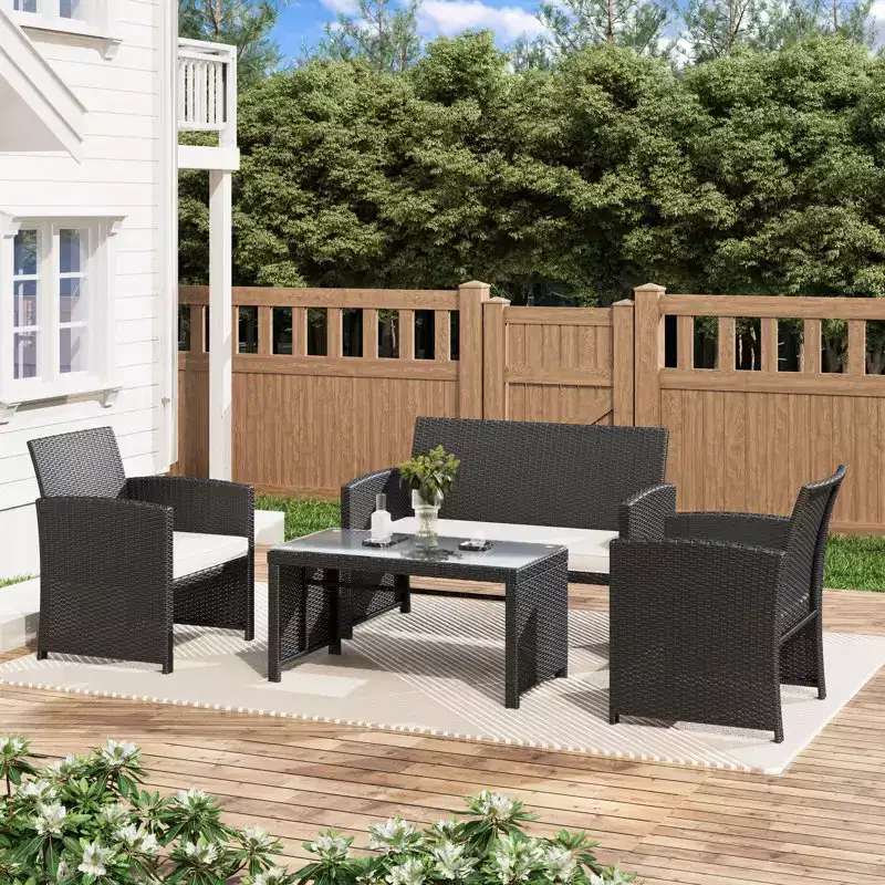 EROMMY 4 PCS Outdoor Seating Group with Cushions for 4 Person