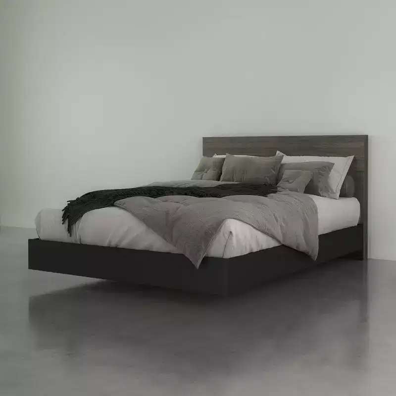 Queen Apollo Bed with Headboard Bark Gray/Black - Nexera: Modern Platform, No Box Spring Needed