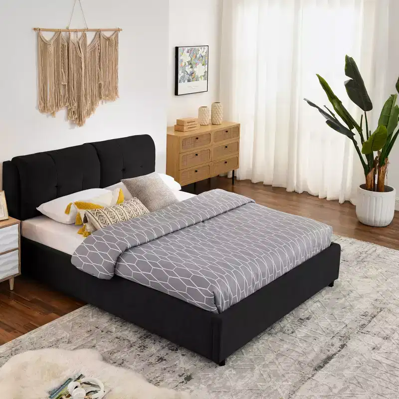 Queen/King Storage Platform Bed Frame, Chenille Upholstered with Soft Headboard