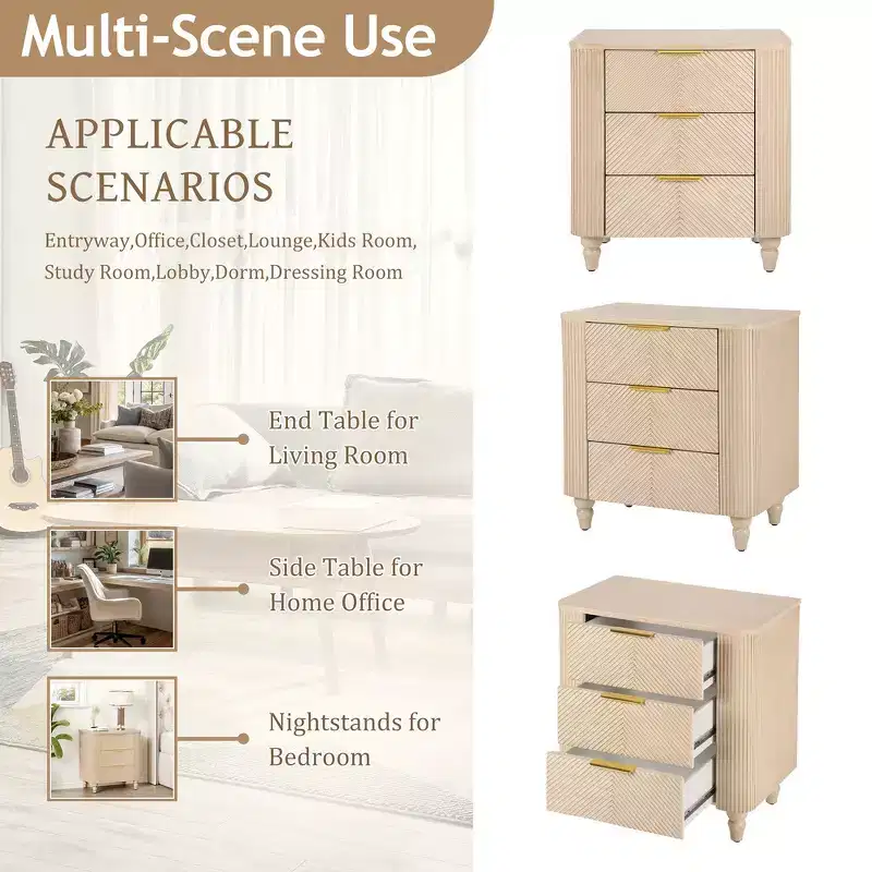 Modern 3-Drawer Nightstand – Bedside Table with Storage
