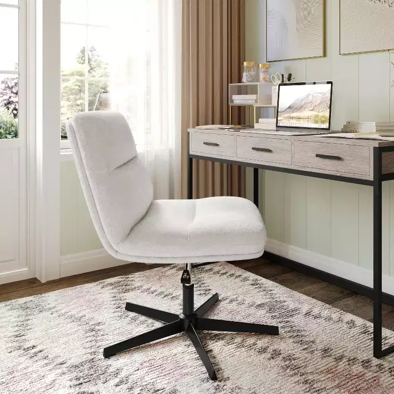 Merrick Lane Mid-Back Height-Adjustable Stationary Armless Swivel Office Chair - Padded Upholstered Wide Back and Seat, Strong Frame