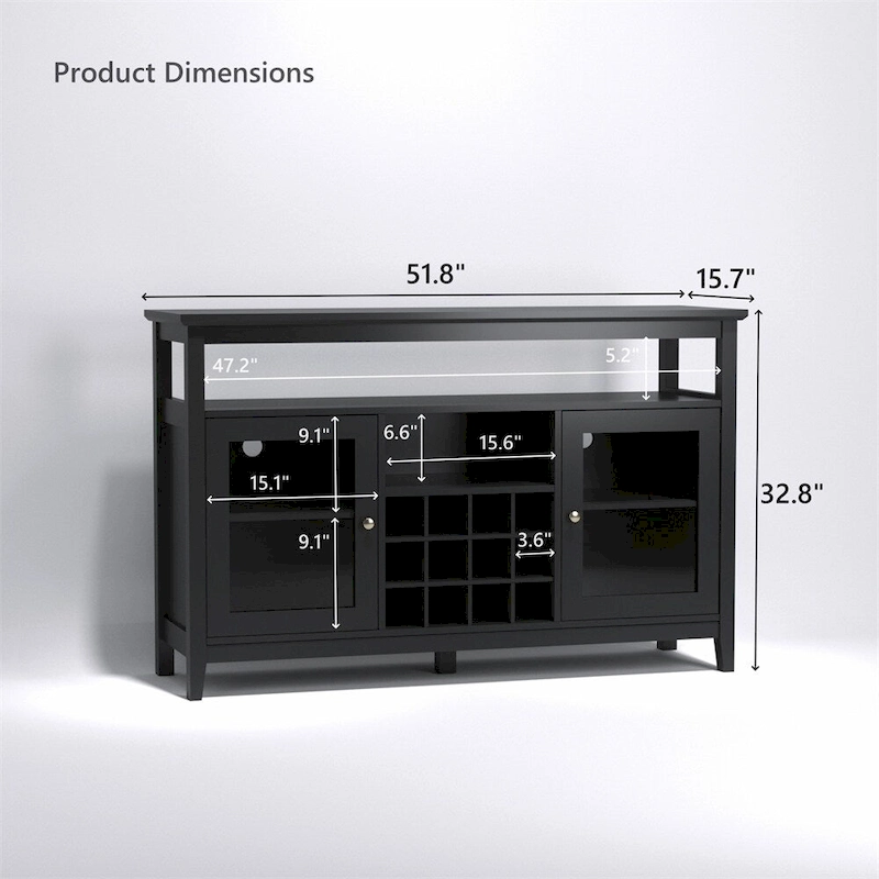 Wood Sideboard Buffet with Wine Rack and Adjustable Shelves