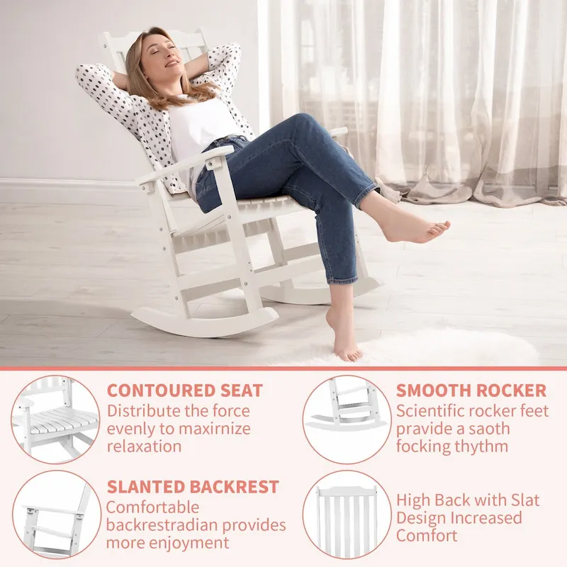 Vrakae 2 PCS Patio All Weather Resistant High Back Rocking Chair