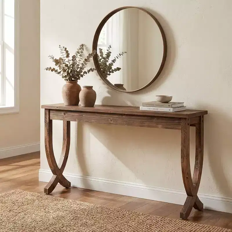 Rustic Farmhouse End Table Solid Wood 2-Tier Side Table for Living Room