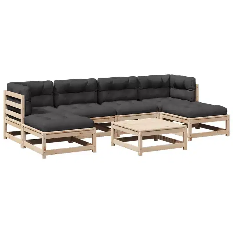 vidaXL Patio Sofa Set with Cushions Modular Outdoor 7 Piece Solid Wood Pine
