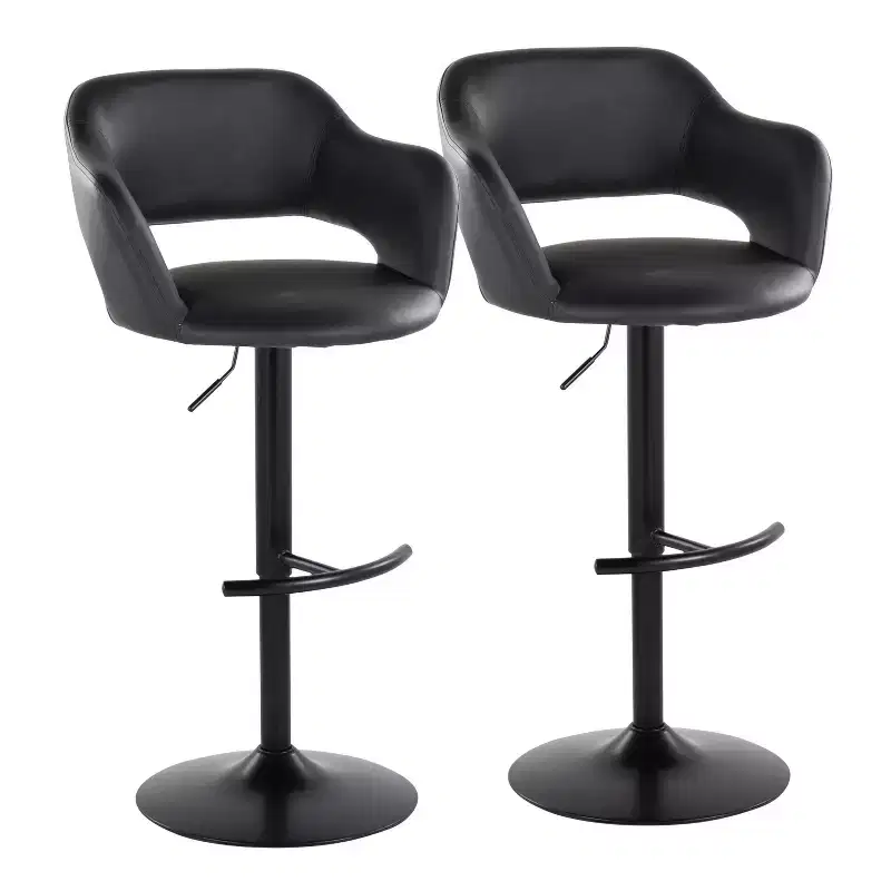 LumiSource Set of 2 Margarite Adjustable Barstools Black PU