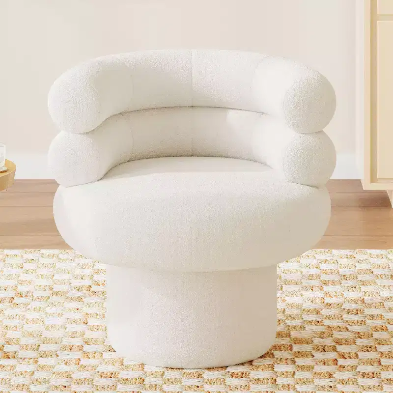 TUYOHW Plush Teddy Fleece Accent Vanity Chair,Lounge Swivel Chair with Round Barrel Back,Sturdy Base,Swivel Armchair for Living Room,Bedroom