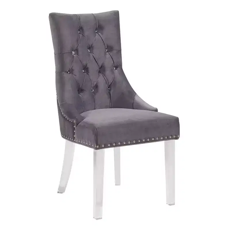 Armen Living,Gobi Modern and Contemporary Tufted Dining Chair in Gray Velvet with Acrylic Legs