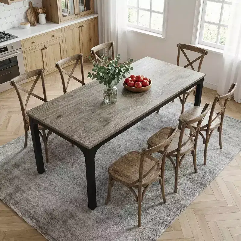 78.7 6-8 Person Rustic Dining Table, Waterproof Scratch Resistant Modern Kitchen & Office Table