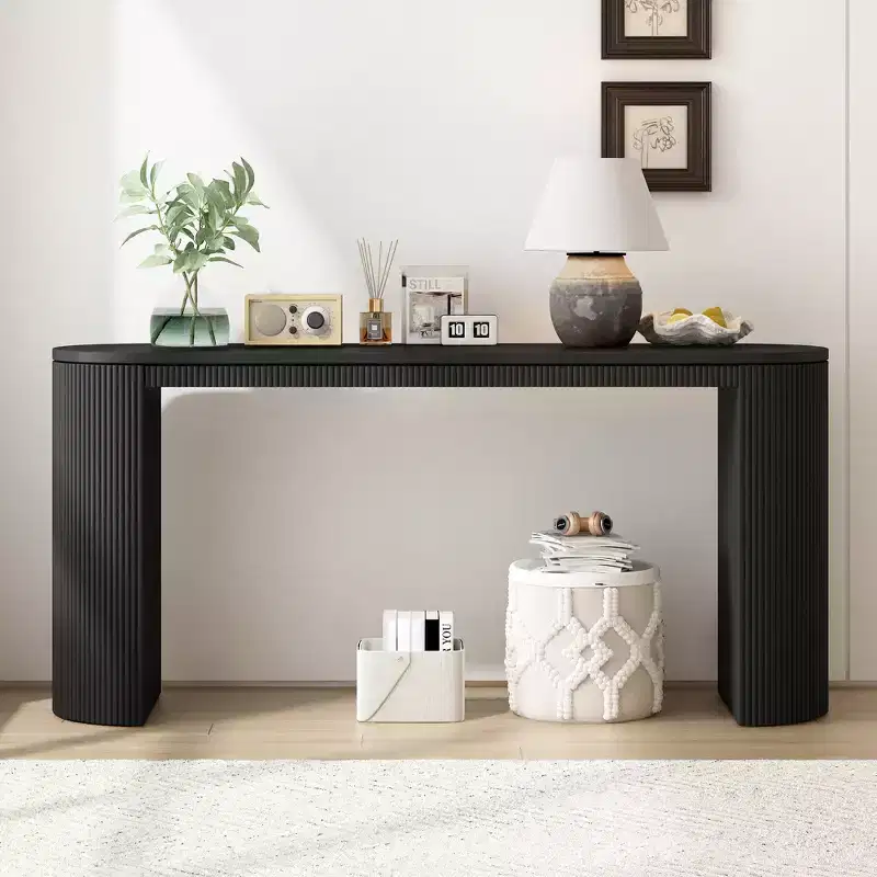 Curved Console Table with Unique Vertical Stripe Design