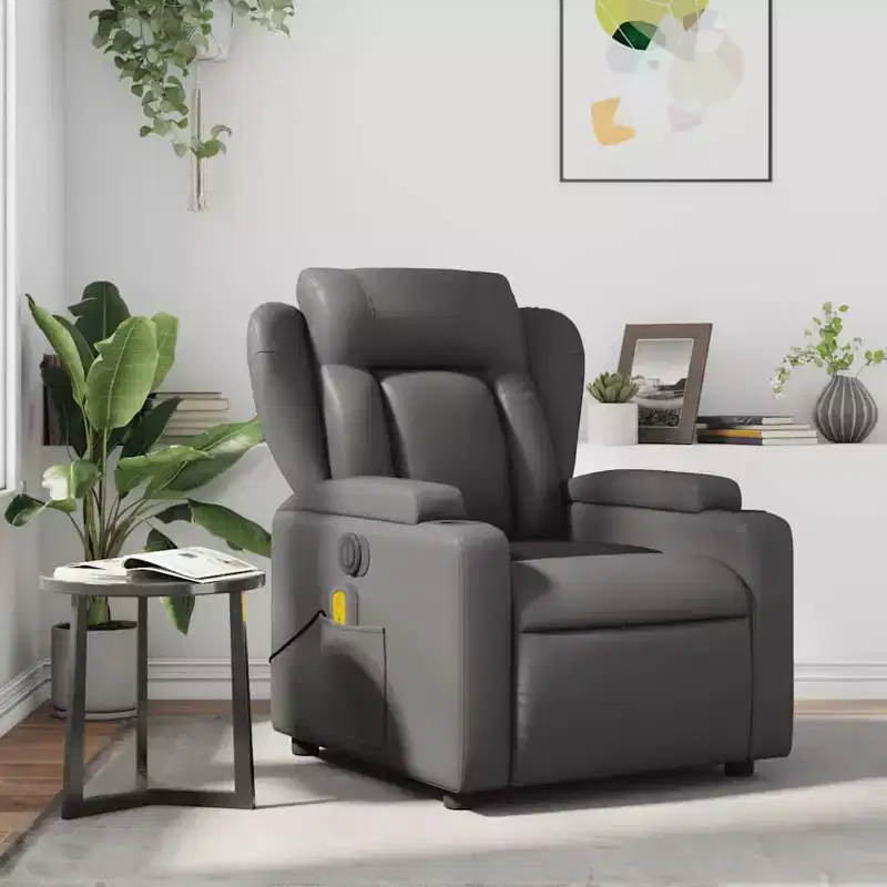 Gray Faux Leather Massage Recliner Chair – Single