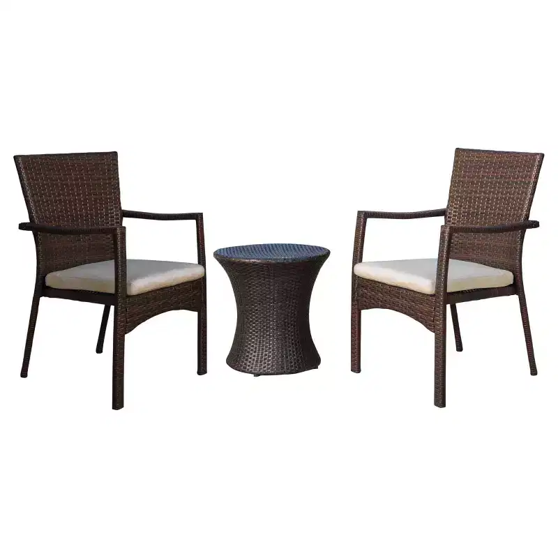 Corsica 3pc All-Weather Wicker Patio Chair Set - Brown - Christopher Knight Home: Outdoor Seating with Accent Table