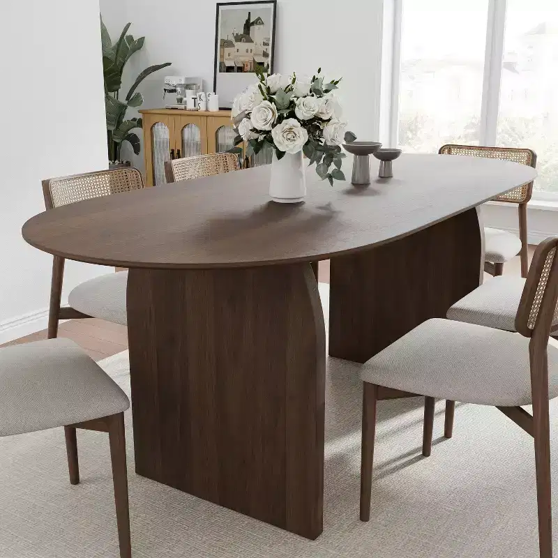 PexFix 67 x 33.5 Solid Wood Dining Table with Arched Legs Oval Kitchen Table Walnut Finish for Dining Room