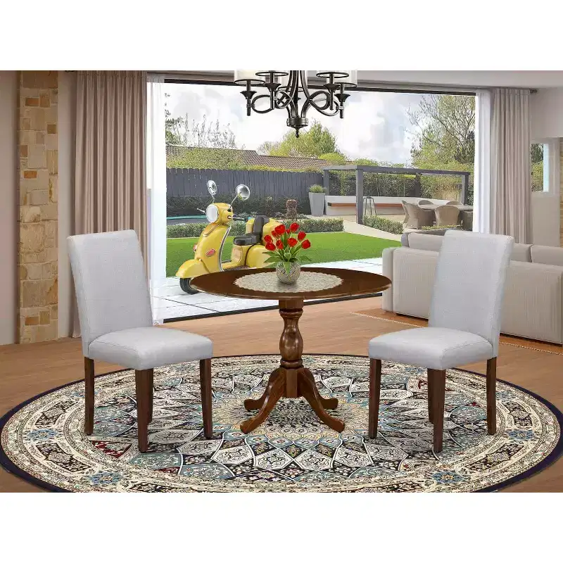 3-Piece Acacia Walnut Finish Solid Wood Top - Dining Room Set (Seats-4)