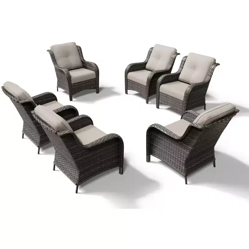 UPTIOT Outdoor 6-Piece Wicker Chair Set with All-Weather Olefin Cushions