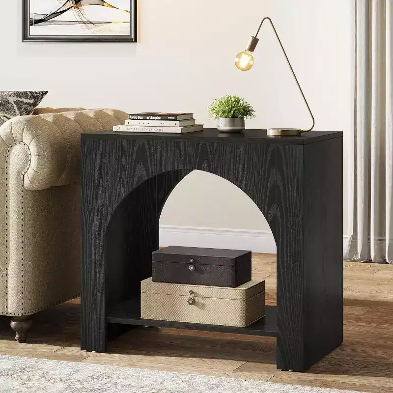 Farmhouse End Table with Wooden Pedestal, Large Sofa Side and Bedside Storage Nightstand for Living Room, Bedroom