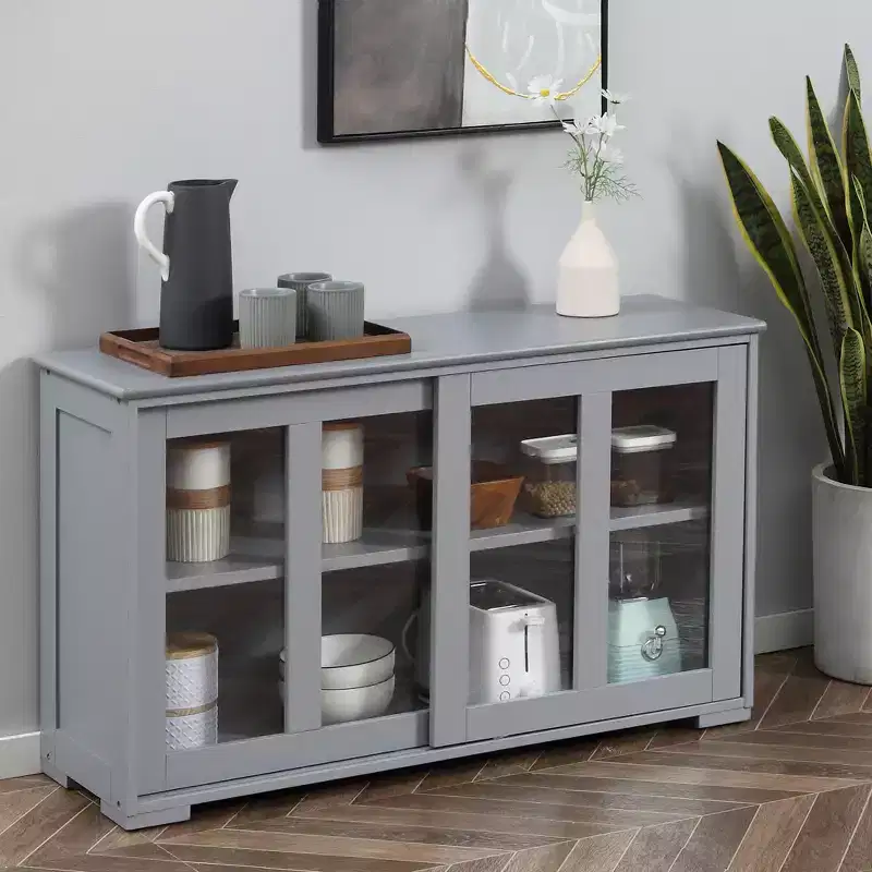 Sideboard Buffet Cabinet, Stackable Credenza Bar Cabinet with Sliding Glass Door and Adjustable Shelf