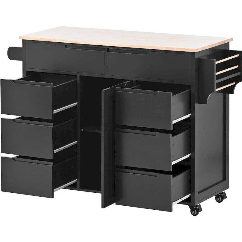 53 in. W Kitchen Island with Countertop and Drawers - N/A