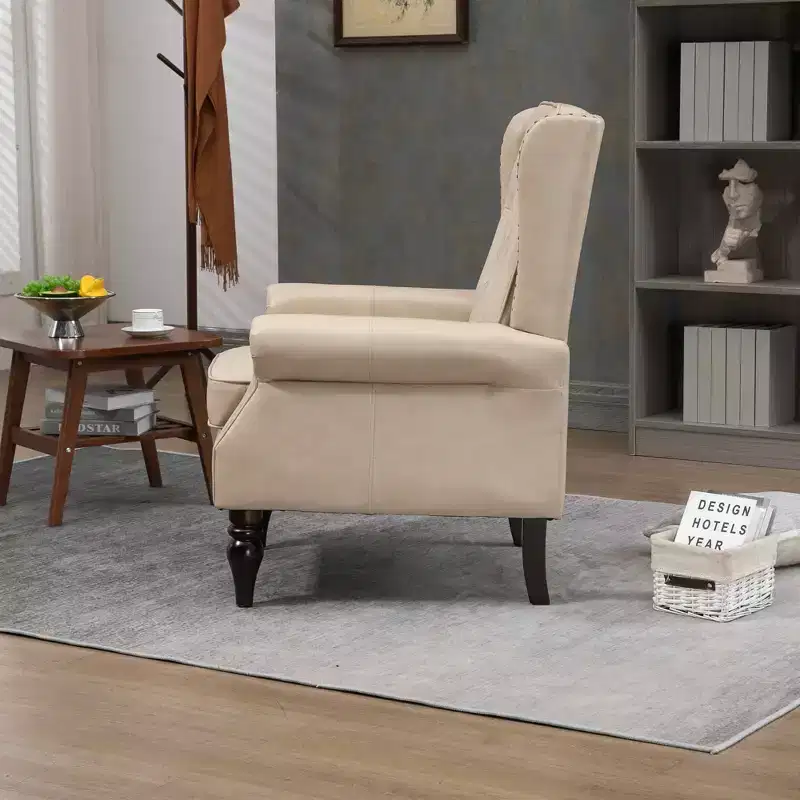 Wood Frame Armchair, Sturdy Wood Legs, Living Room Bedroom, Black PU