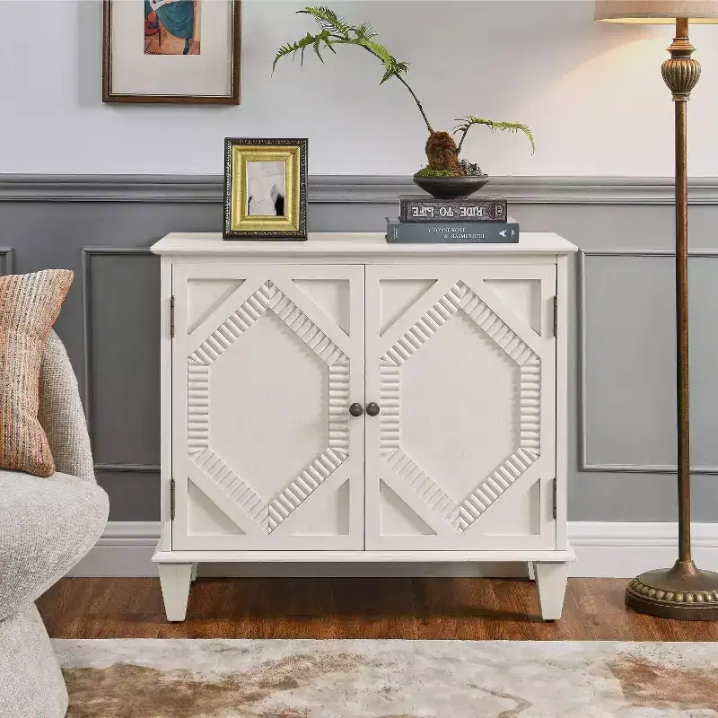 33.6in Retro Storage Cabinet, Entryway Cabinet with 2 Doors, Decorative Cabinet for Living Room, Hallway, Entryway