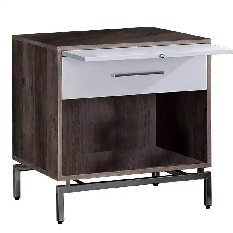 Royal Hampton Accent Table with Open Storage and Pull Out Tray, Brown and White