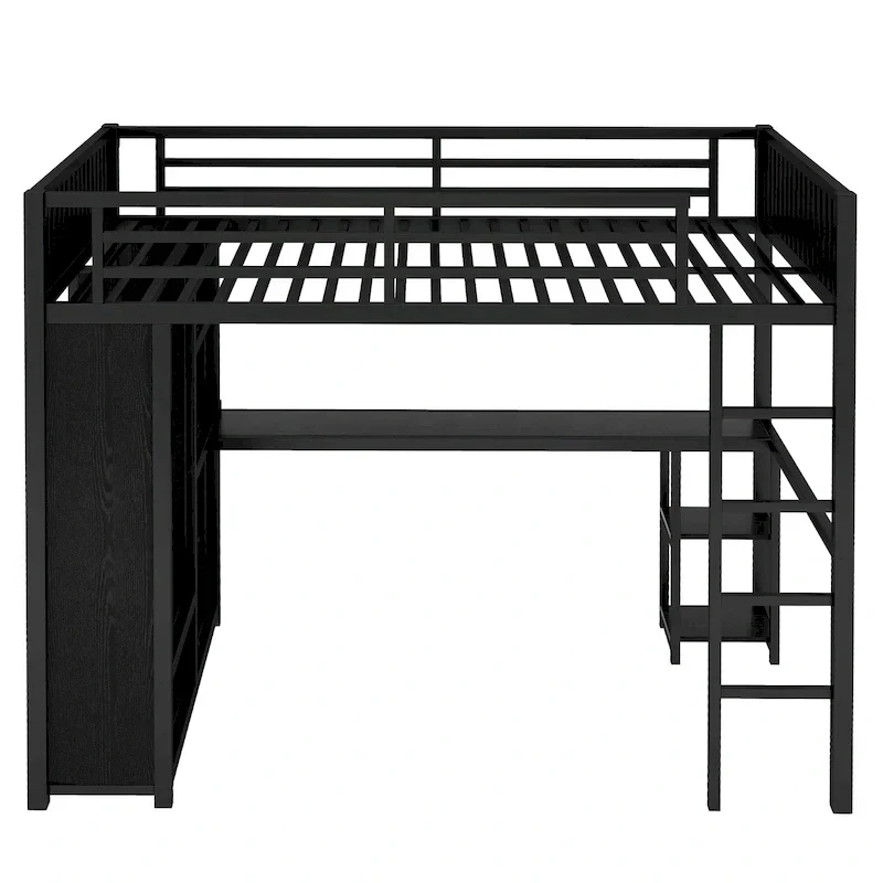 Full XL Size Loft Bed Frame with Built-in Wardrobe