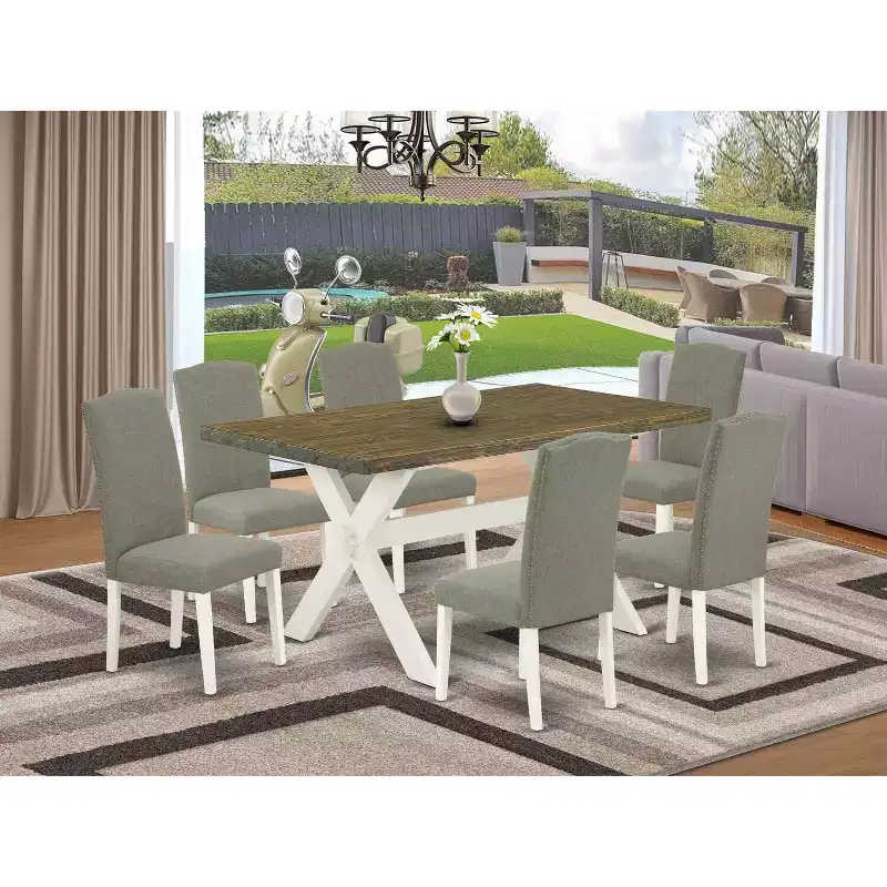 7-Piece Distressed Jacobean Brown Rectangle Dining Set with 6 Parson Chairs, Seats 6